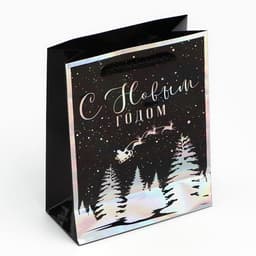 Пакет новогодний подарочный голографический «С Новым годом», S 12×15×5.5 см