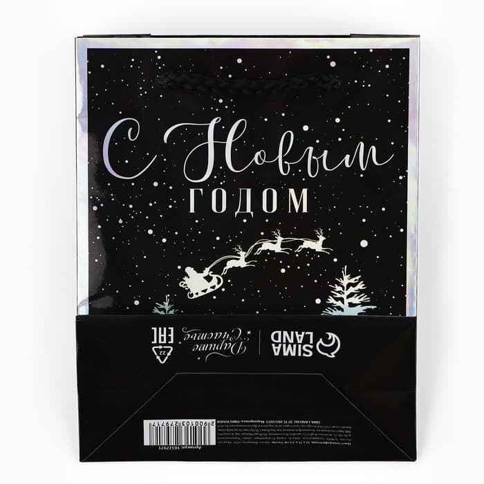 Пакет новогодний подарочный голографический «С Новым годом», S 12×15×5.5 см