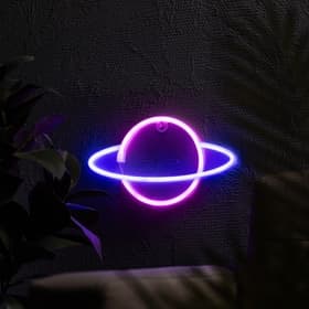 Неоновая вывеска «Планета» 30×17.5 см, батарейки AAx3 (не в комплекте) + USB, свечение розово-синее
