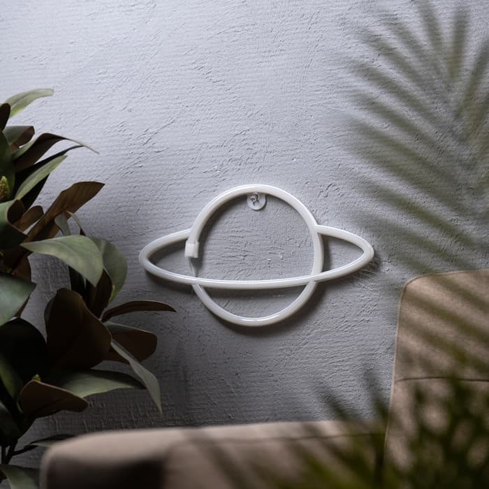 Неоновая вывеска «Планета» 30×17.5 см, батарейки AAx3 (не в комплекте) + USB, свечение розово-синее