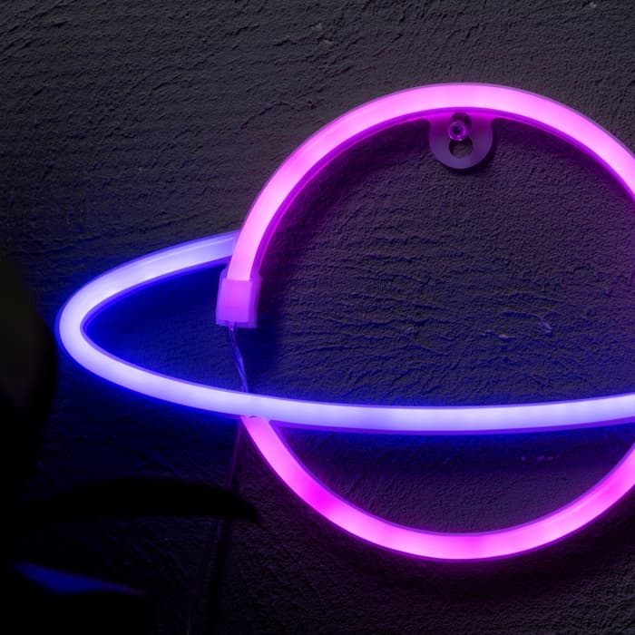 Неоновая вывеска «Планета» 30×17.5 см, батарейки AAx3 (не в комплекте) + USB, свечение розово-синее