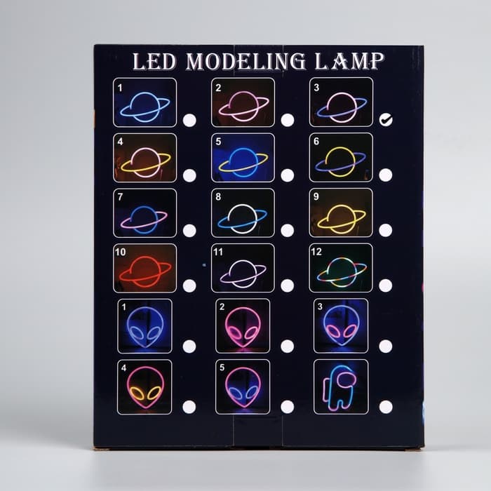 Неоновая вывеска «Планета» 30×17.5 см, батарейки AAx3 (не в комплекте) + USB, свечение розово-синее