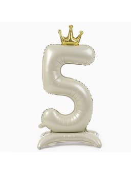 Шар фольгированный 42" «Цифра 5 с короной» на подставке, цвет взбитые сливки