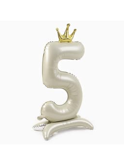 Шар фольгированный 42" «Цифра 5 с короной» на подставке, цвет взбитые сливки