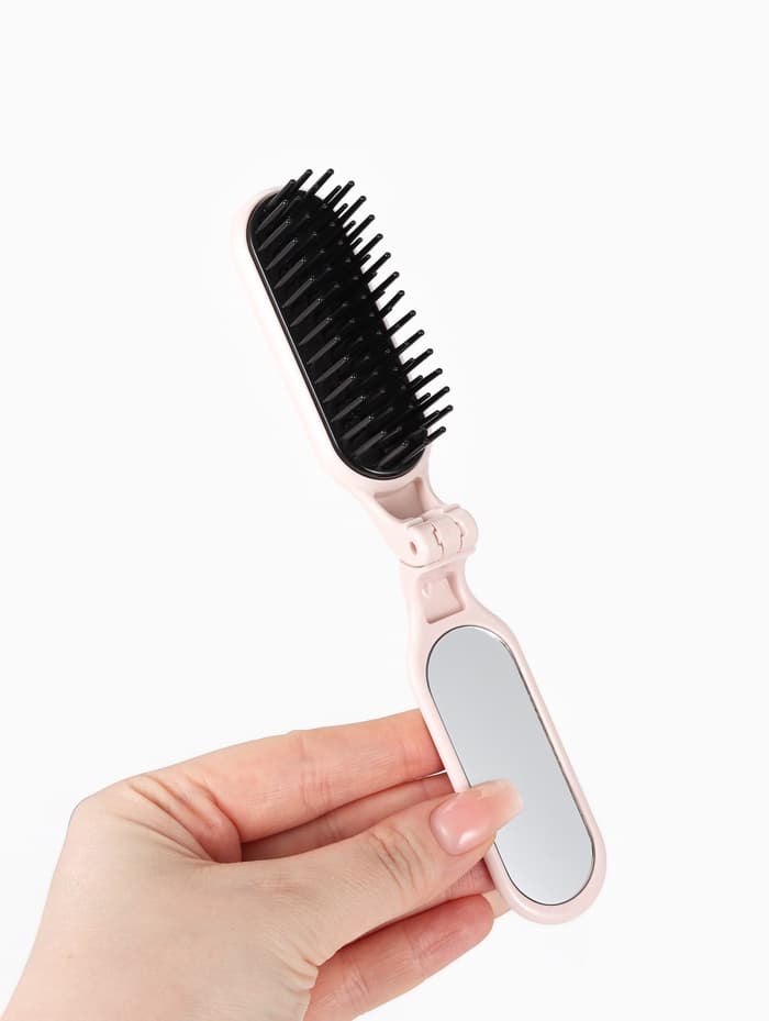 Расчёска массажная, складная, с зеркалом, 3×10 см, цвет пыльно-розовый