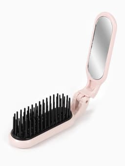 Расчёска массажная, складная, с зеркалом, 3×10 см, цвет пыльно-розовый
