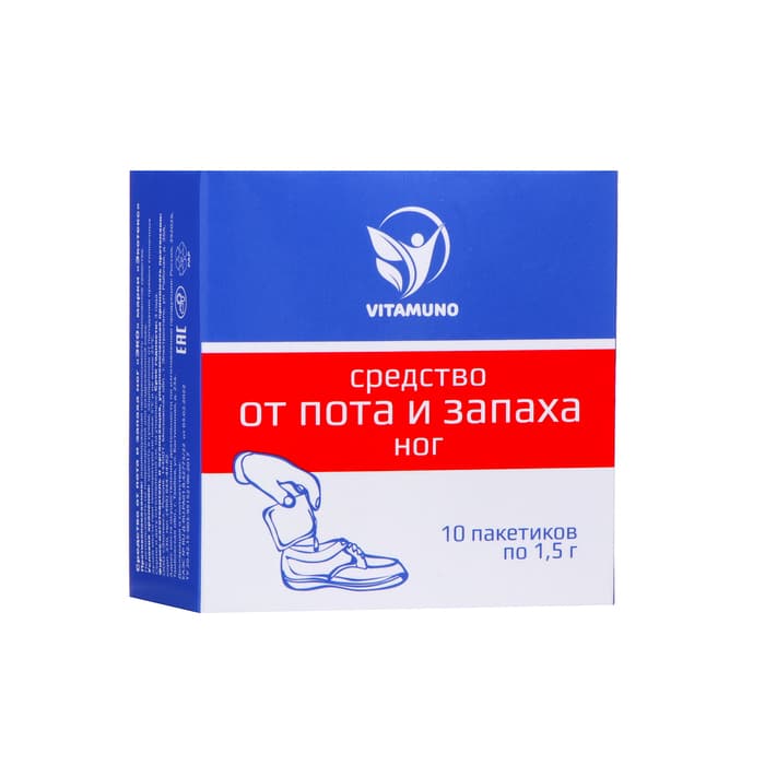 Средство от пота и запаха ног Vitamuno, 10 пакетиков по 1.5 г