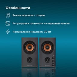 Колонки Oklick OK-164, формат акустики 2.0, 30 Вт, МДФ, от сети, чёрный