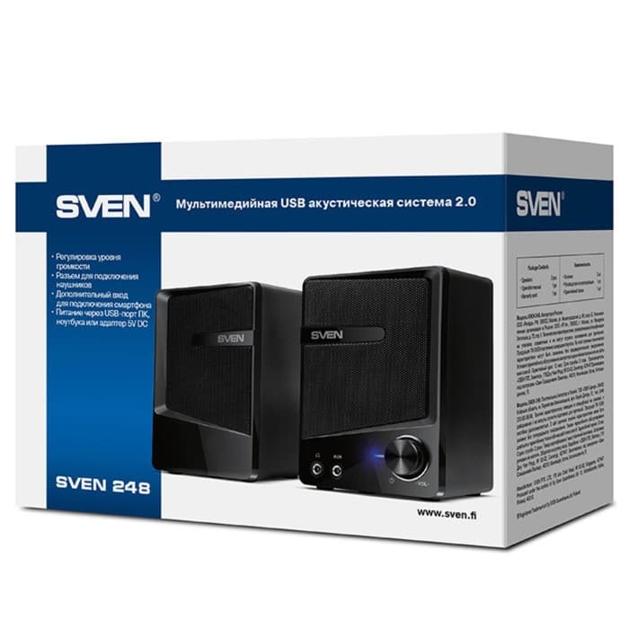 Колонки Sven 248, формат акустики 2.0, 6 Вт, USB, чёрные