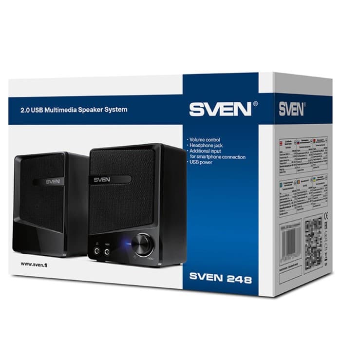 Колонки Sven 248, формат акустики 2.0, 6 Вт, USB, чёрные