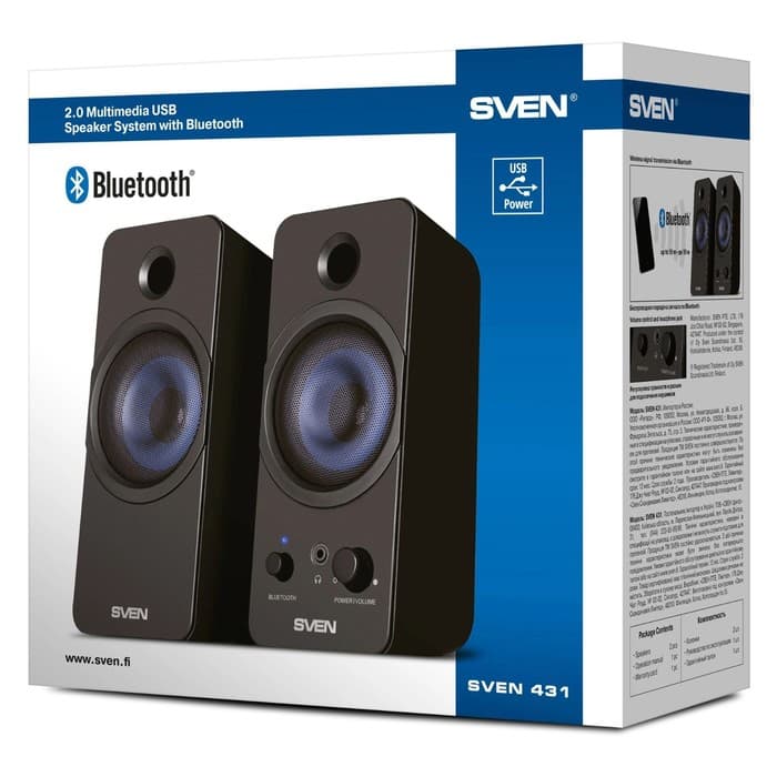 Колонки Sven 431, формат акустики 2.0, 6 Вт, Bluetooth, USB, чёрные
