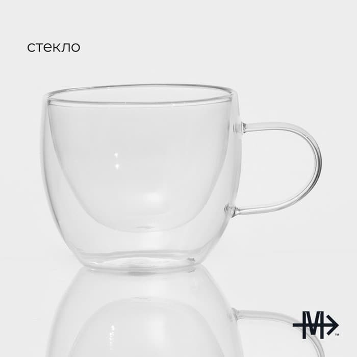 Кружка с двойными стенками Magistro «Дуо», 200 мл, 12×8.5×7.5, стекло, прозрачная