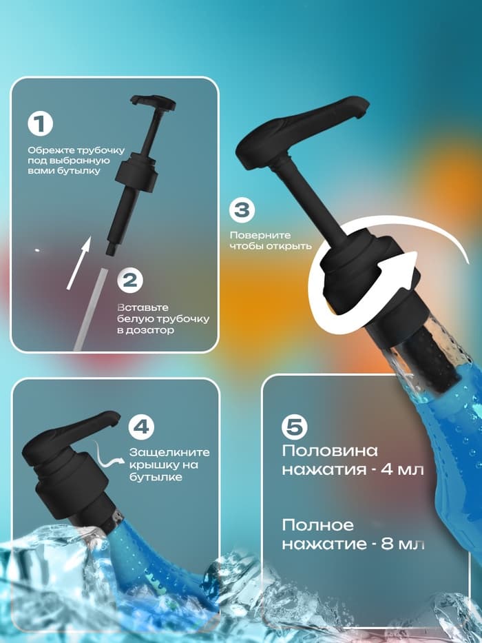 Помпа - дозатор для сиропа, черная, 8 мл