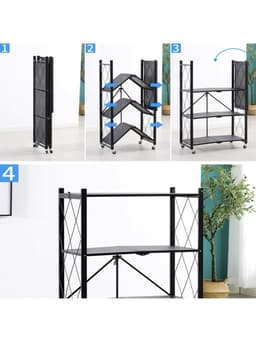 Стеллаж складной на колесах, 5 полок, 72×36×162.5 см, чёрный матовый