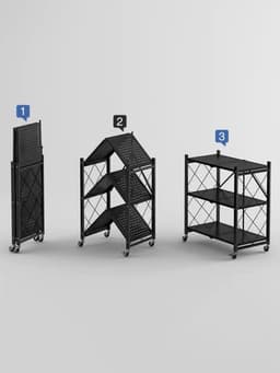 Стеллаж складной на колесах, 5 полок, 72×36×162.5 см, чёрный матовый