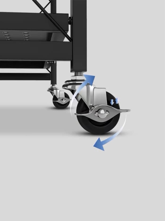 Стеллаж складной на колесах, 5 полок, 72×36×162.5 см, чёрный матовый