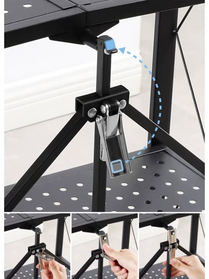 Стеллаж складной на колесах, 5 полок, 72×36×162.5 см, чёрный матовый