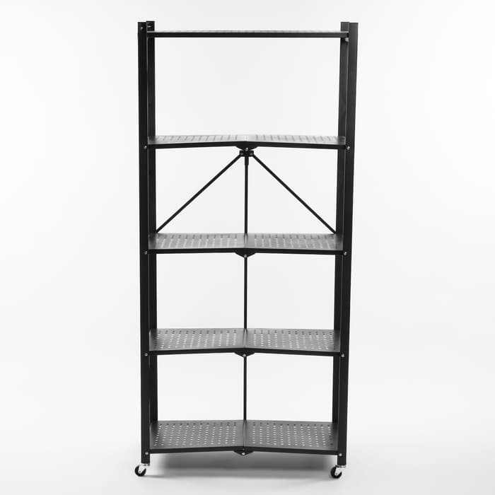 Стеллаж складной на колесах, 5 полок, 72×36×162.5 см, чёрный матовый