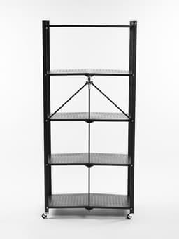 Стеллаж складной на колесах, 5 полок, 72×36×162.5 см, чёрный матовый