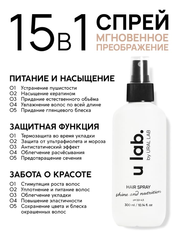 Спрей для волос термозащита «Блеск и Питание», цветочный аромат, 300 мл, ULAB