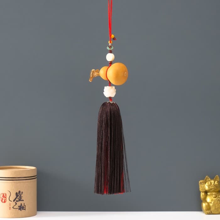 Подвеска дерево, текстиль «Тыква горлянка и лотос», красно-коричневый, 6×28 см