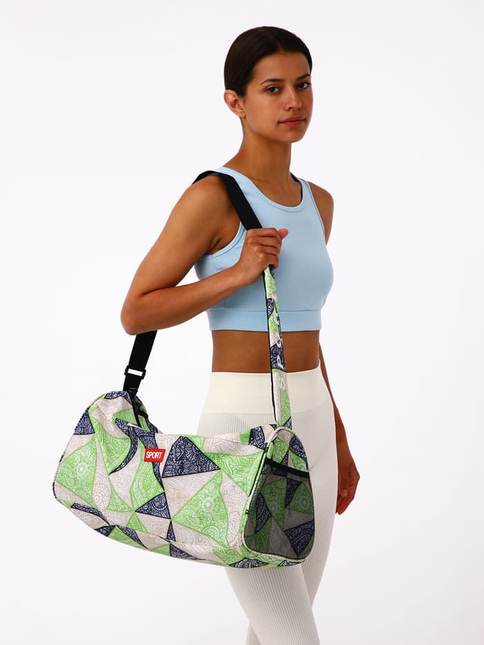 Сумка спортивная на молнии TEXTURA, боковой карман-сетка, регулируемый ремень, средний размер, зелёная