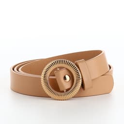 Ремень женский тонкий, 110×1.9 см, круглая пряжка металл, золотистая, бежевый