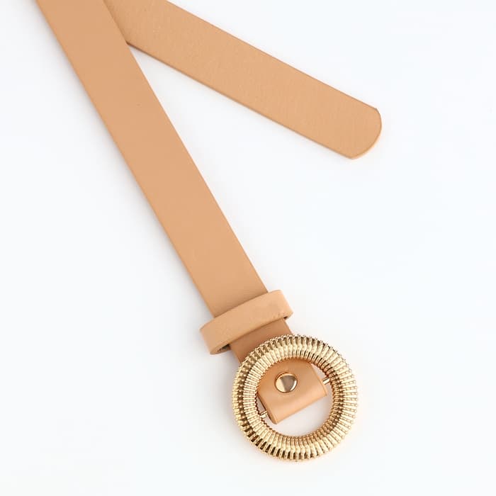 Ремень женский тонкий, 110×1.9 см, круглая пряжка металл, золотистая, бежевый