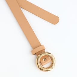 Ремень женский тонкий, 110×1.9 см, круглая пряжка металл, золотистая, бежевый