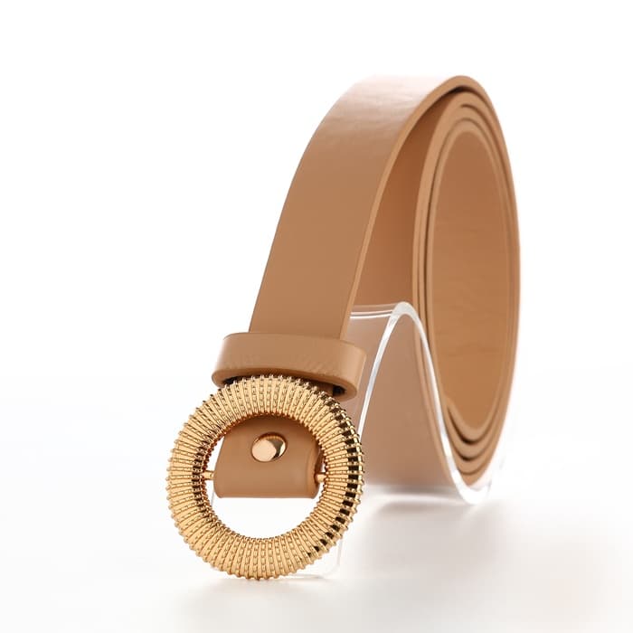 Ремень женский тонкий, 110×1.9 см, круглая пряжка металл, золотистая, бежевый