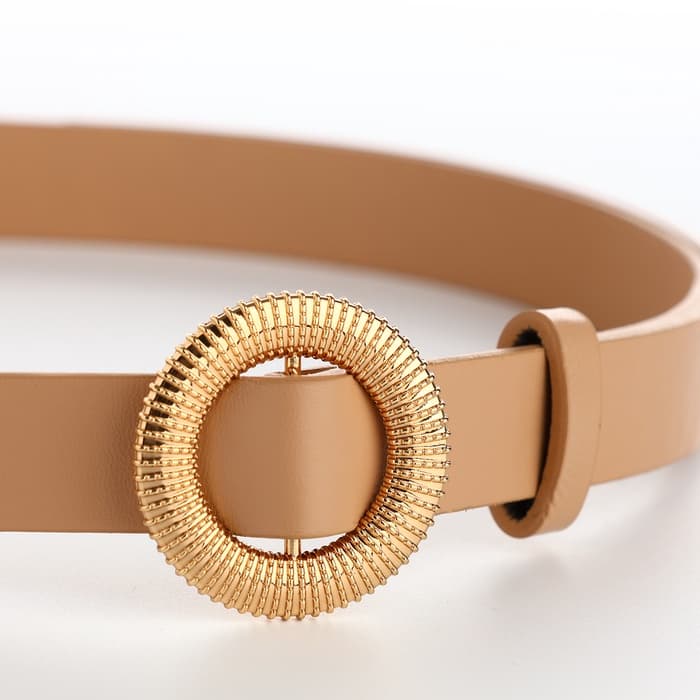 Ремень женский тонкий, 110×1.9 см, круглая пряжка металл, золотистая, бежевый