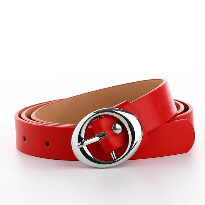 Ремень женский тонкий, с винтом, 110×2 см, пряжка металл, серебристая, красный