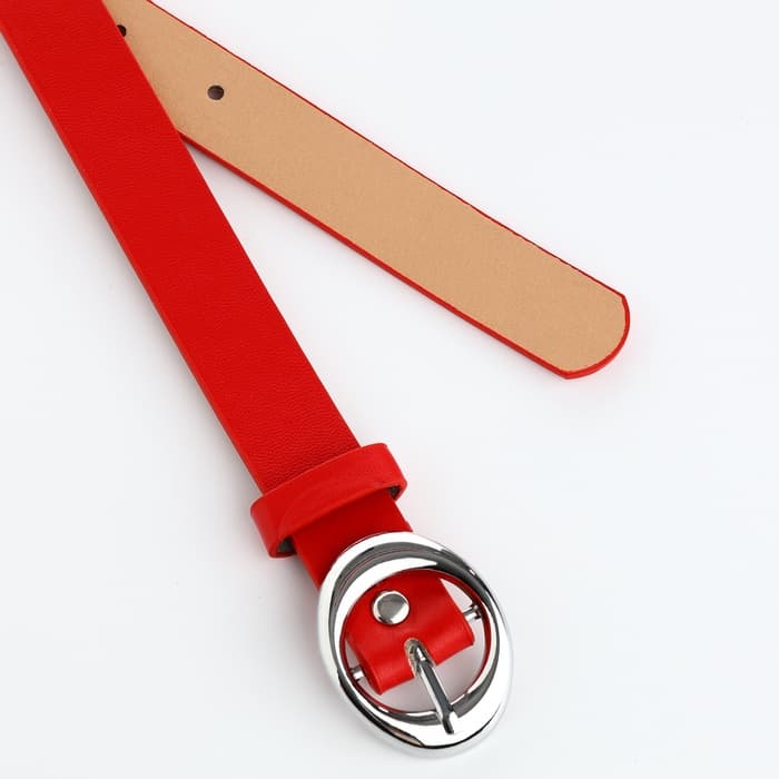 Ремень женский тонкий, с винтом, 110×2 см, пряжка металл, серебристая, красный