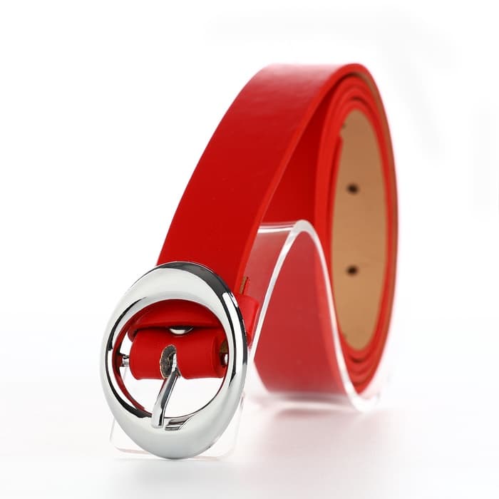 Ремень женский тонкий, с винтом, 110×2 см, пряжка металл, серебристая, красный