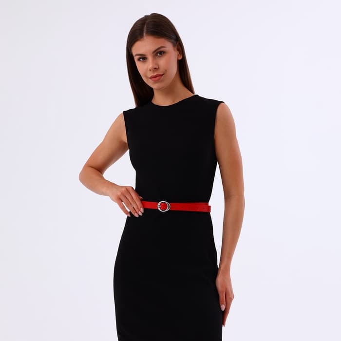 Ремень женский тонкий, с винтом, 110×2 см, пряжка металл, серебристая, красный