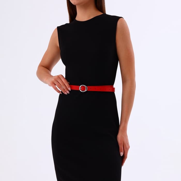 Ремень женский тонкий, с винтом, 110×2 см, пряжка металл, серебристая, красный