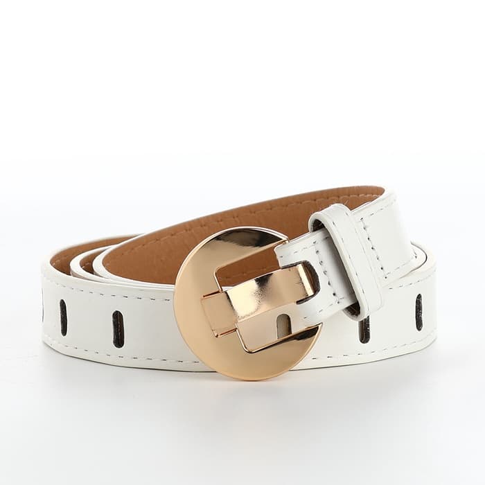 Ремень женский, 110×2.5 см, пряжка металл, золотистая, белый