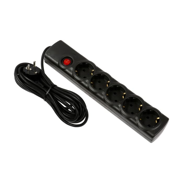 Сетевой фильтр Luazon Lighting, 5 розеток, 5 м, 2200 Вт, 3х0.75 мм2, 10 A, 220 В, c предохранителем, черный