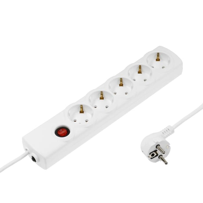 Сетевой фильтр Luazon Lighting, 5 розеток, 5 м, 3500 Вт, 3×1 мм2, 16 A, 220 В, c предохранителем, белый