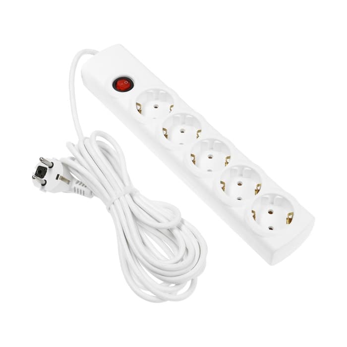 Сетевой фильтр Luazon Lighting, 5 розеток, 5 м, 3500 Вт, 3×1 мм2, 16 A, 220 В, c предохранителем, белый