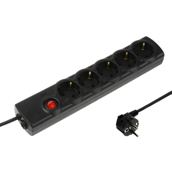 Сетевой фильтр Luazon Lighting, 5 розеток, 3 м, 3500 Вт, 3×1 мм2, 16 A, 220 В, c предохранителем, черный