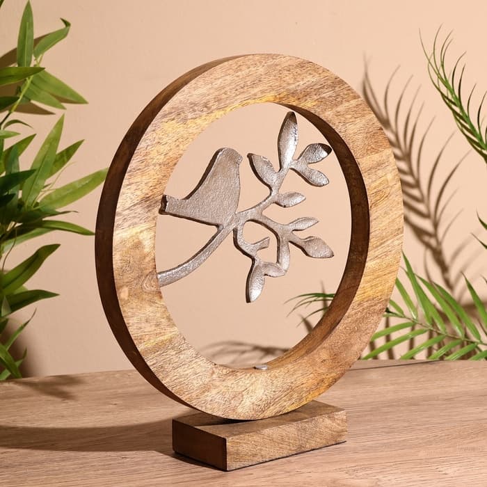 Сувенир интерьерный в деревянном кольце «Птичка», 30×8×33 см