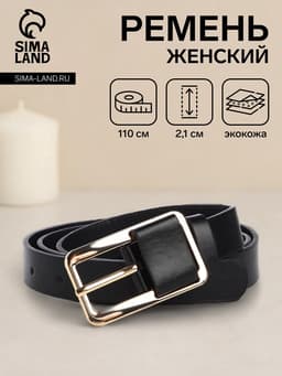 Ремень женский, 110×2.1 см, с винтом, пряжка металл, золотистая, чёрный