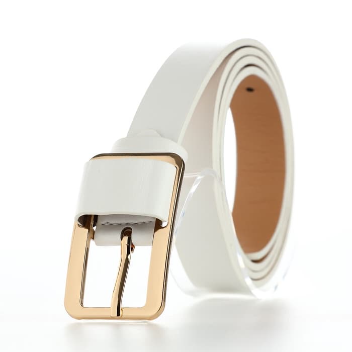 Ремень женский, 110×2.1 см, с винтом, пряжка металл, золотистая, белый