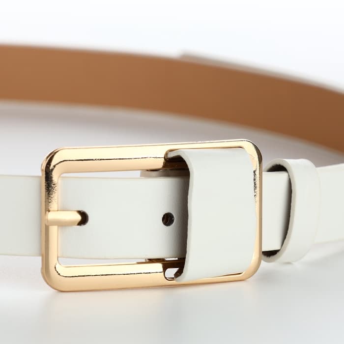 Ремень женский, 110×2.1 см, с винтом, пряжка металл, золотистая, белый