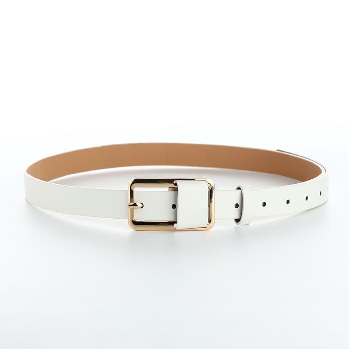 Ремень женский, 110×2.1 см, с винтом, пряжка металл, золотистая, белый