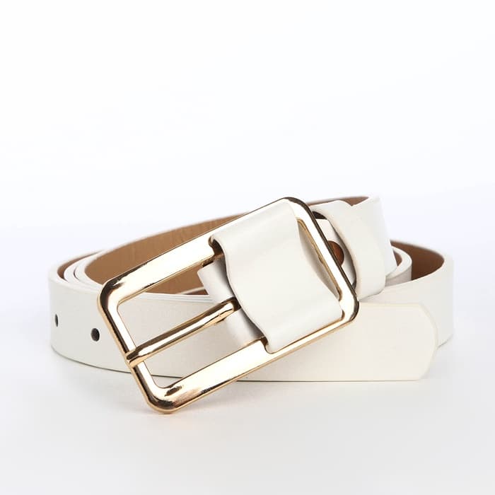 Ремень женский, 110×2.1 см, с винтом, пряжка металл, золотистая, белый