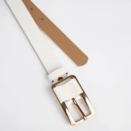 Ремень женский, 110×2.1 см, с винтом, пряжка металл, золотистая, белый