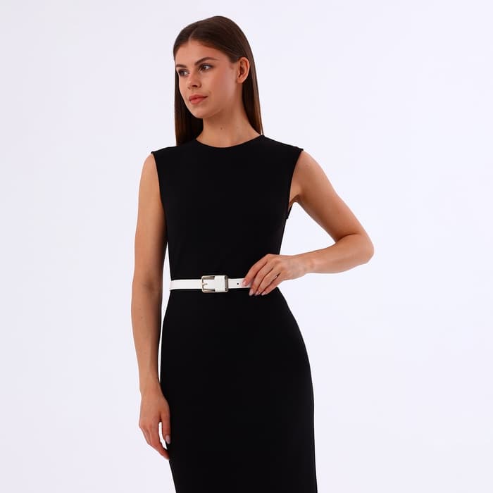 Ремень женский, 110×2.1 см, с винтом, пряжка металл, золотистая, белый