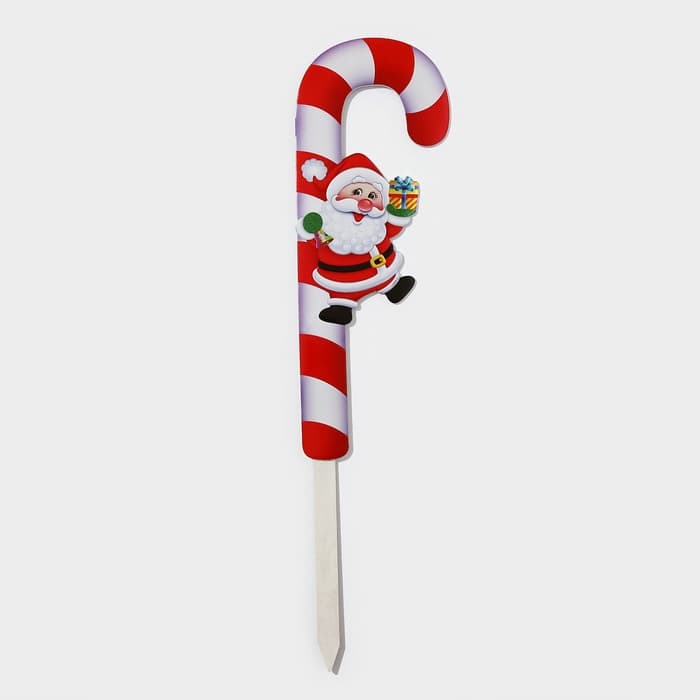 Новогодний топпер декоративный трость «Дедушка мороз с подарком», 16.7×67.5 см